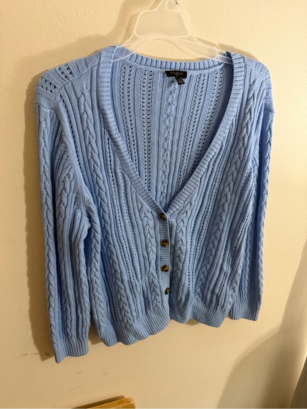 Talbots Size 2x Pastel Blue Cable-Knit V-Neck Cardigan